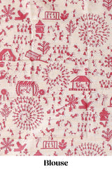 Rani pinkplain south cotton sarees with contrastwarli printed blouse