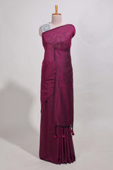 Violet plain south cotton sarees with contrastwarli printed blouse