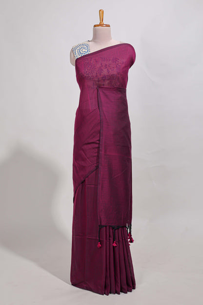 Violet plain south cotton sarees with contrast  warli printed blouse