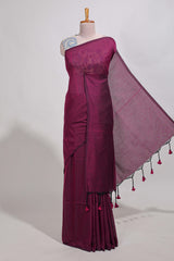 Violet plain south cotton sarees with contrastwarli printed blouse