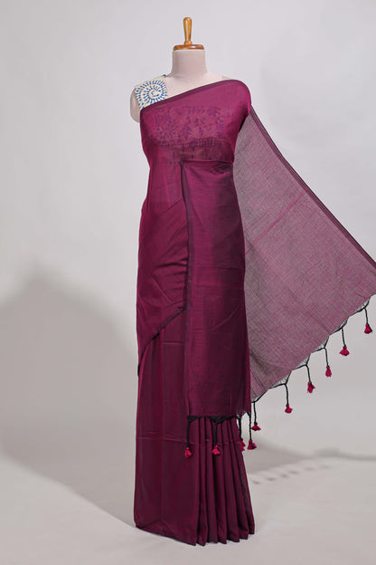 Violet plain south cotton sarees with contrast  warli printed blouse