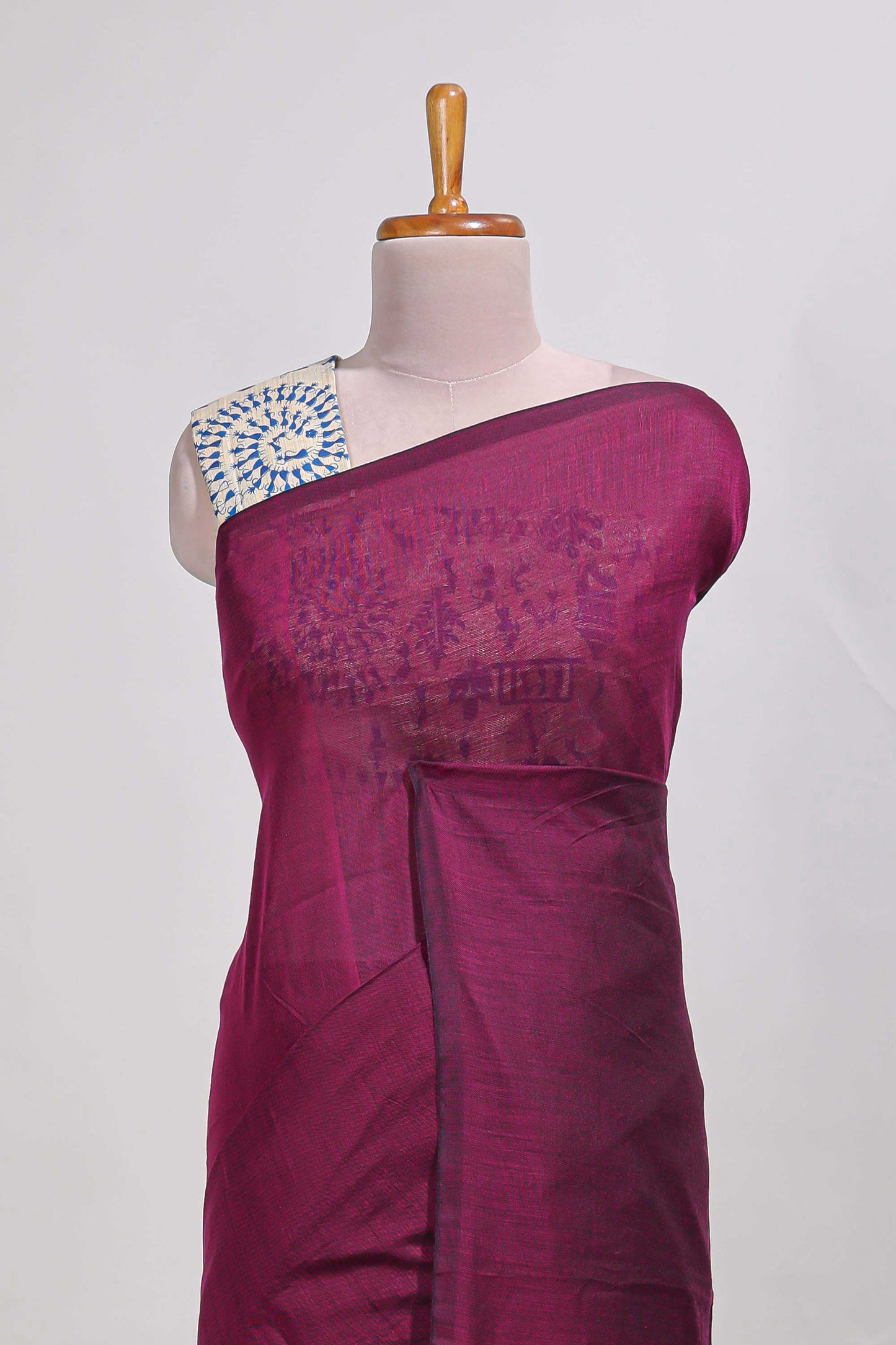 Violet plain south cotton sarees with contrast  warli printed blouse