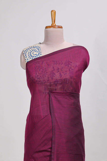 Violet plain south cotton sarees with contrast  warli printed blouse