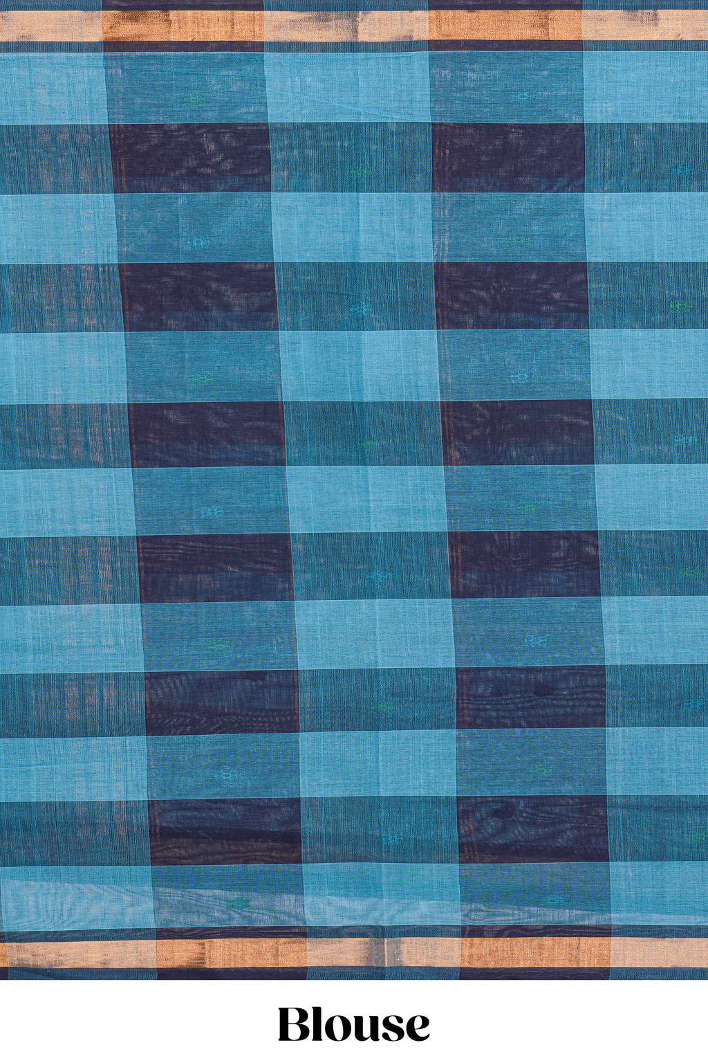 Blue cheked floral motifs design south cotton saree with self zari border and matching pallu