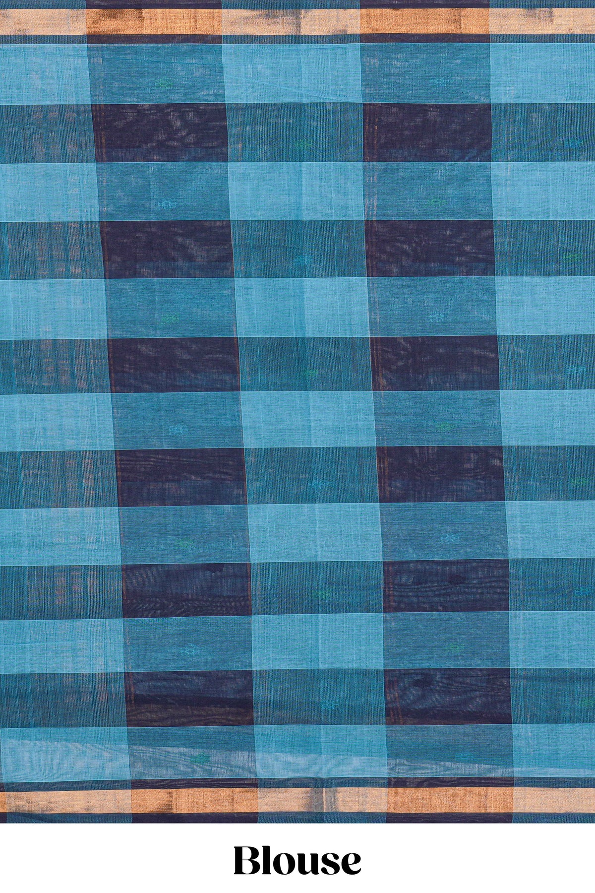 Blue cheked floral motifs design south cotton saree with self zari border and matching pallu