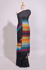 Multi color striped south cotton sarees with contrast border and matching blouse