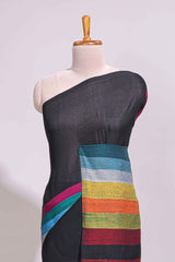 Multi color striped south cotton sarees with contrast border and matching blouse