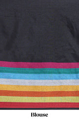Multi color striped south cotton sarees with contrast border and matching blouse