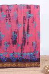 Pink with brown floral design shibori print sungudi cotton saree with contrast zari bentex border and pallu