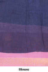 Elegant navy blue Sungudi cotton saree with contrast temple inspired pattern border and contrast pallu along with matching blouse