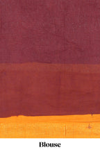 Elegant maroon Sungudi cotton saree with contrast temple inspired pattern border and contrast pallu along with matching blouse