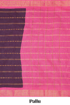 Deep wine Sungudi cotton saree with gold zari stripe motifs a contrasting  zari border checked pallu and contrast blouse