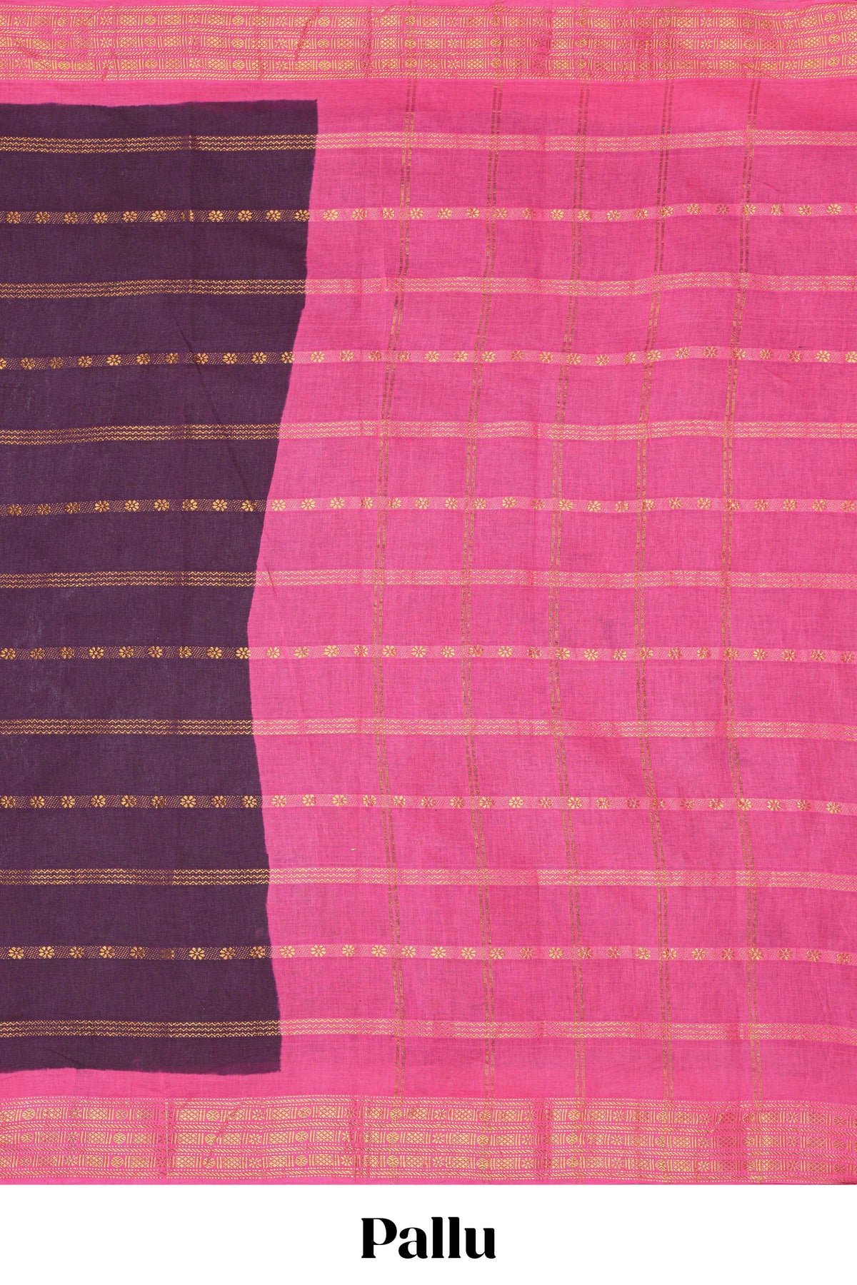 Deep wine Sungudi cotton saree with gold zari stripe motifs a contrasting  zari border checked pallu and contrast blouse