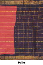 Red Sungudi cotton saree with gold zari stripe motifs a contrasting  zari border checked pallu and contrast blouse