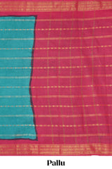 Rama green Sungudi cotton saree with gold zari stripe motifs a contrastingzari border checked pallu and contrast blouse