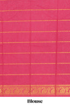Rama green Sungudi cotton saree with gold zari stripe motifs a contrasting  zari border checked pallu and contrast blouse