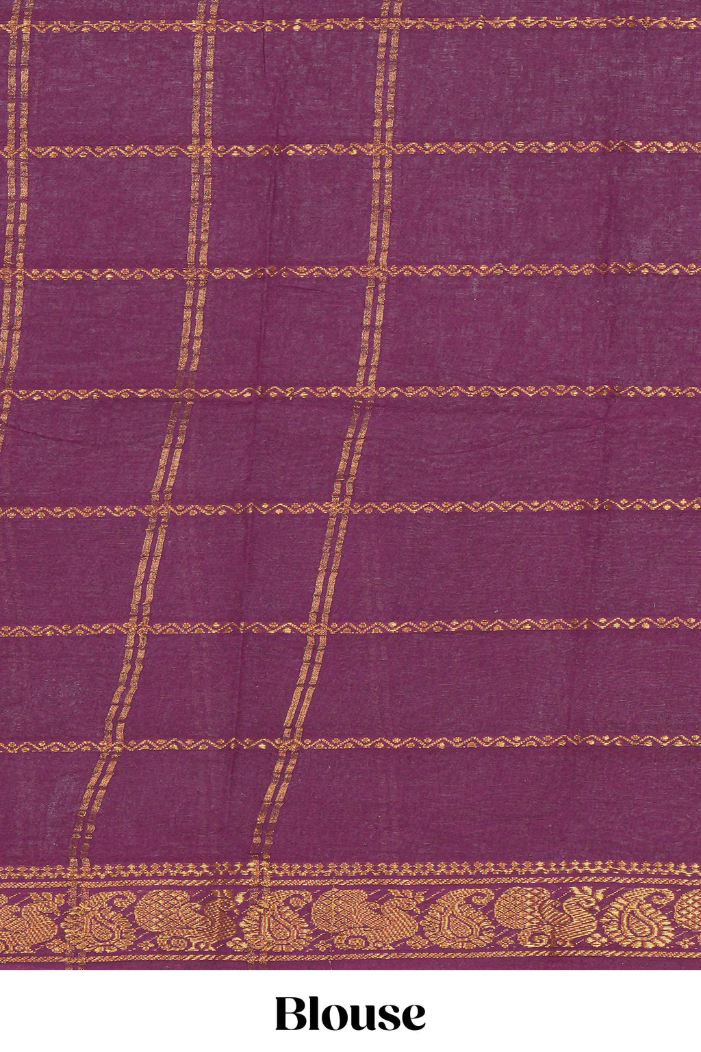 Violet Sungudi cotton saree with gold zari stripe motifs a contrasting  zari border checked pallu and contrast blouse