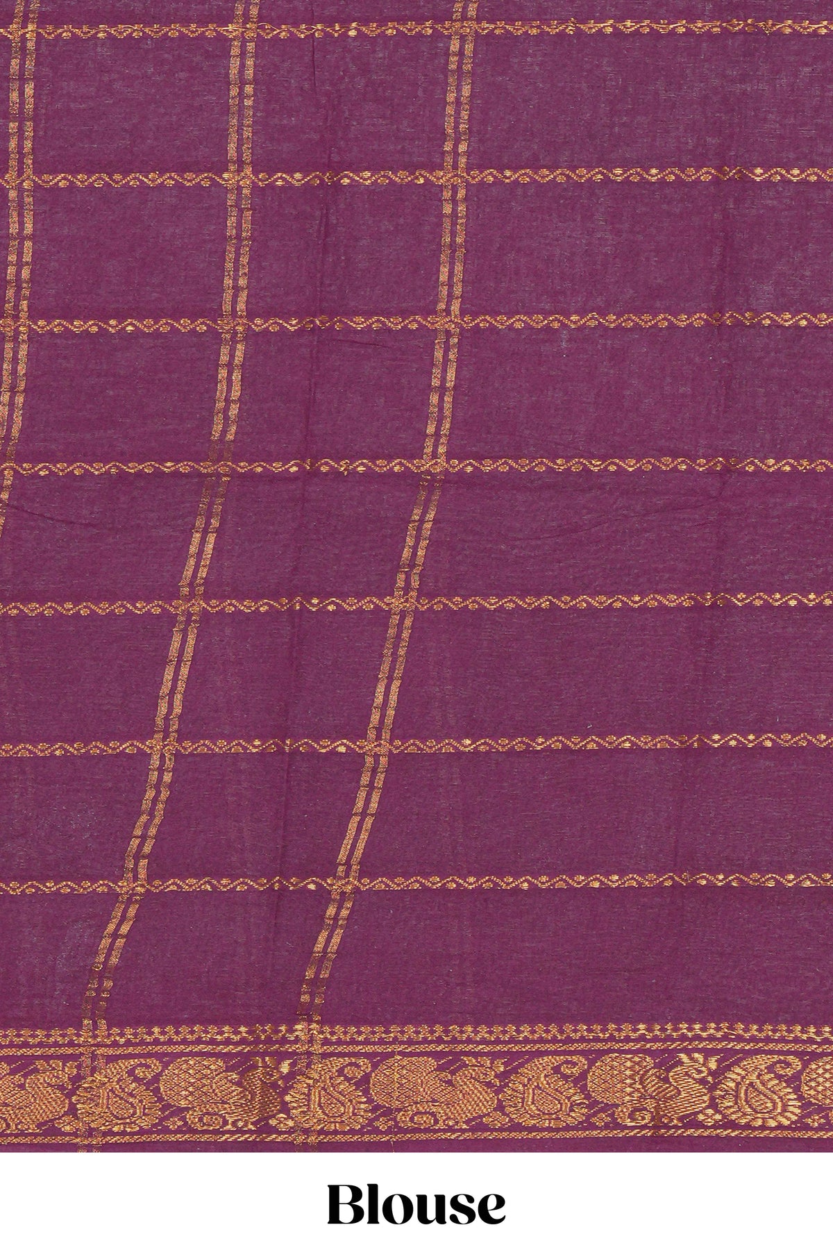 Violet Sungudi cotton saree with gold zari stripe motifs a contrasting  zari border checked pallu and contrast blouse