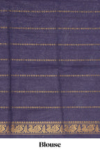 Blue Sungudi cotton saree with gold zari stripe motifs a contrasting  zari border checked pallu and contrast blouse