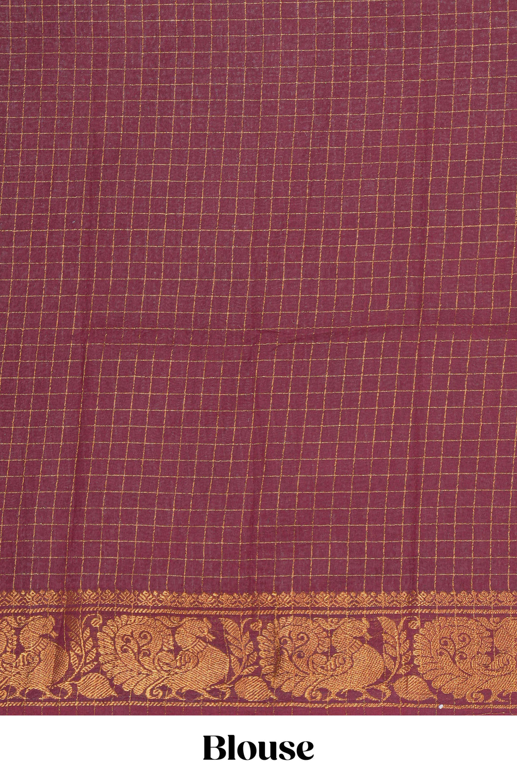 Mustard yellow Sungadi cotton saree with checked body contrasting  peacock zari border striped pallu and a matching checked blouse