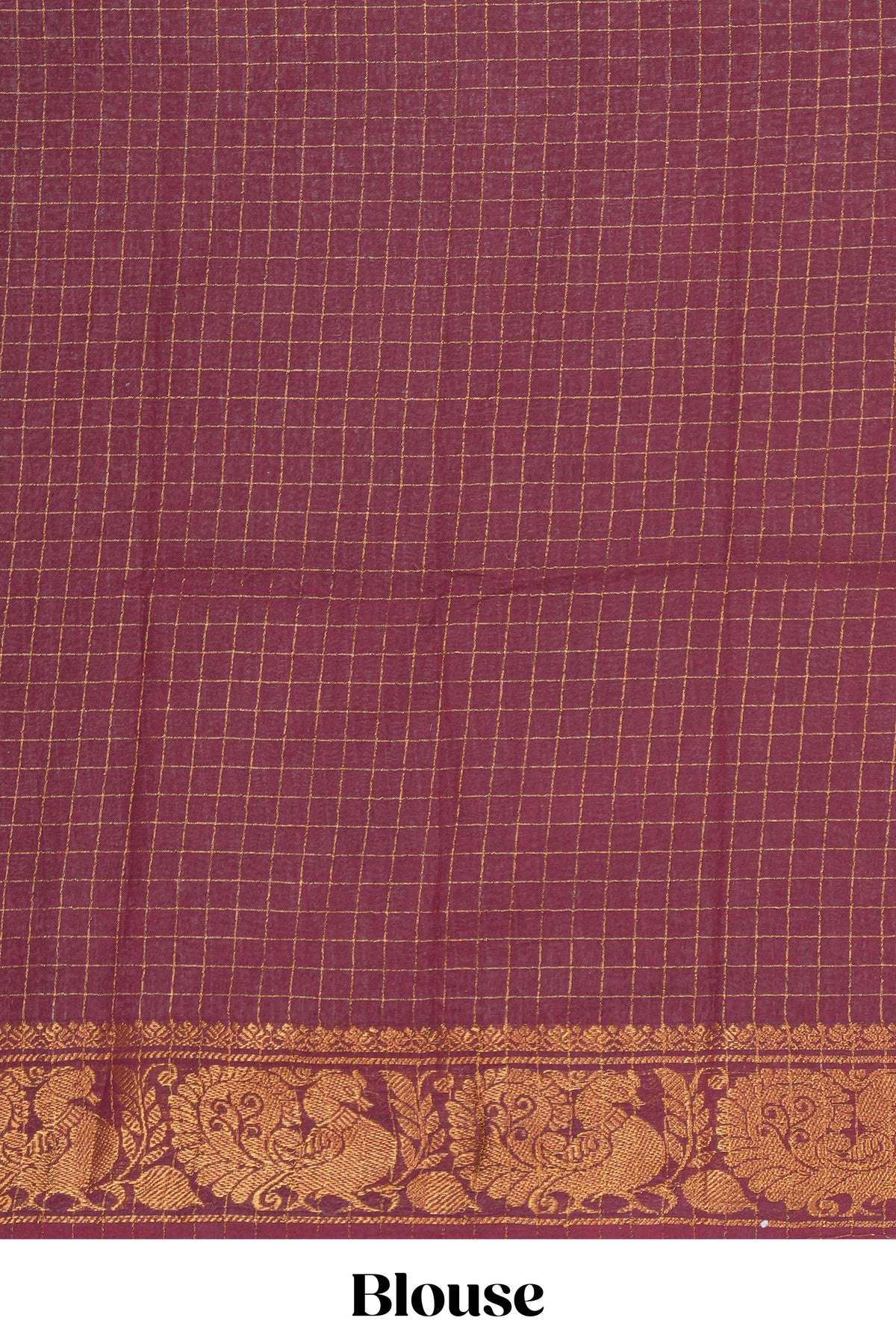 Mustard yellow Sungadi cotton saree with checked body contrasting  peacock zari border striped pallu and a matching checked blouse