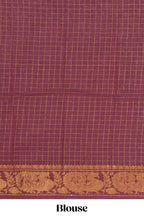 Deep Mustard yellow Sungadi cotton saree with checked body contrasting peacock zari border striped pallu and a matching checked blouse