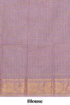Navy blue sungudi cotton saree with checked body contrasting peacock zari border striped pallu and a matching checked blouse