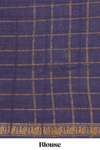 Indigo Blue Sungudi cotton saree with gold zari stripe motifs a contrasting  zari border checked pallu and contrast blouse