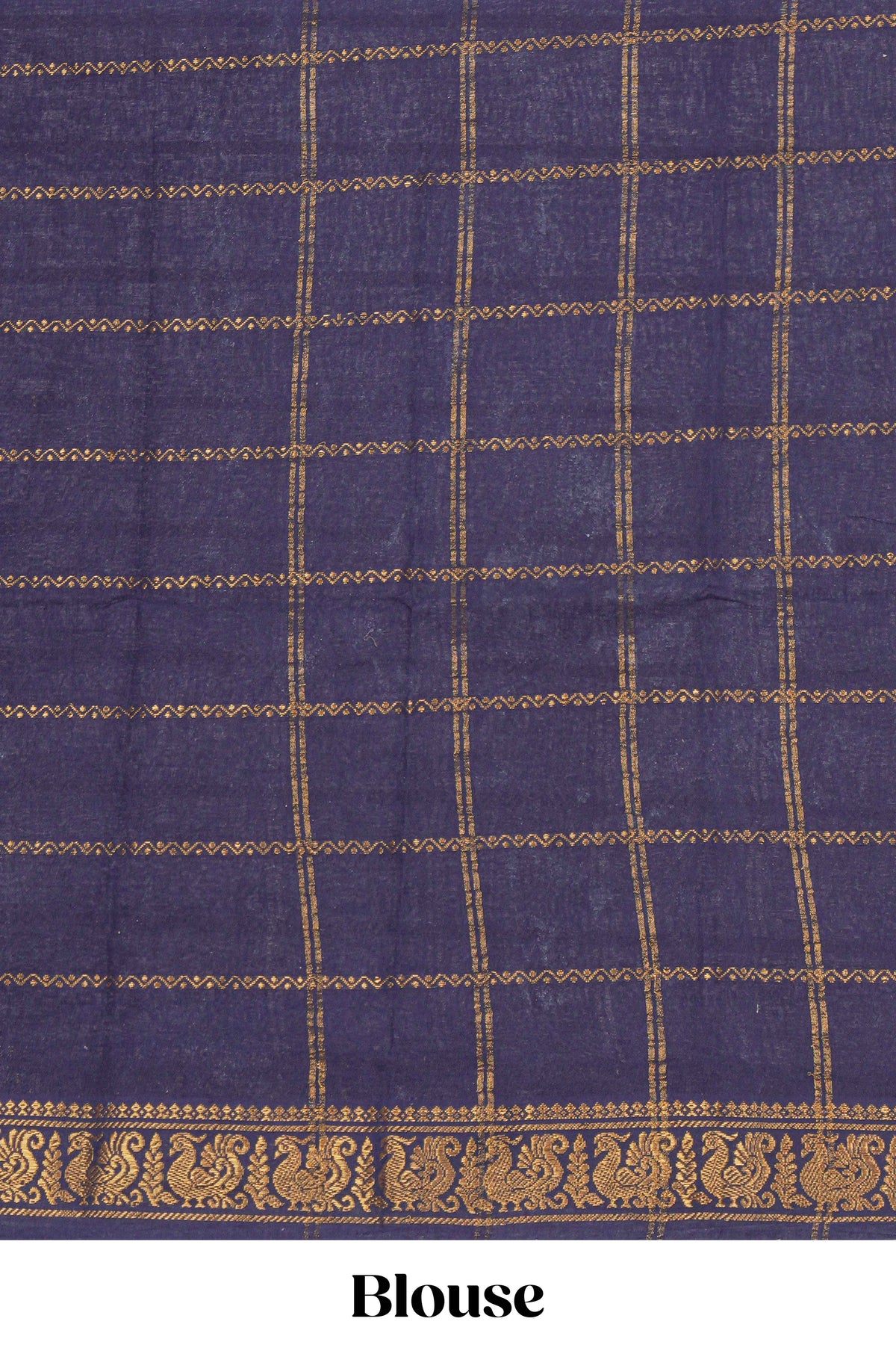 Indigo Blue Sungudi cotton saree with gold zari stripe motifs a contrasting  zari border checked pallu and contrast blouse