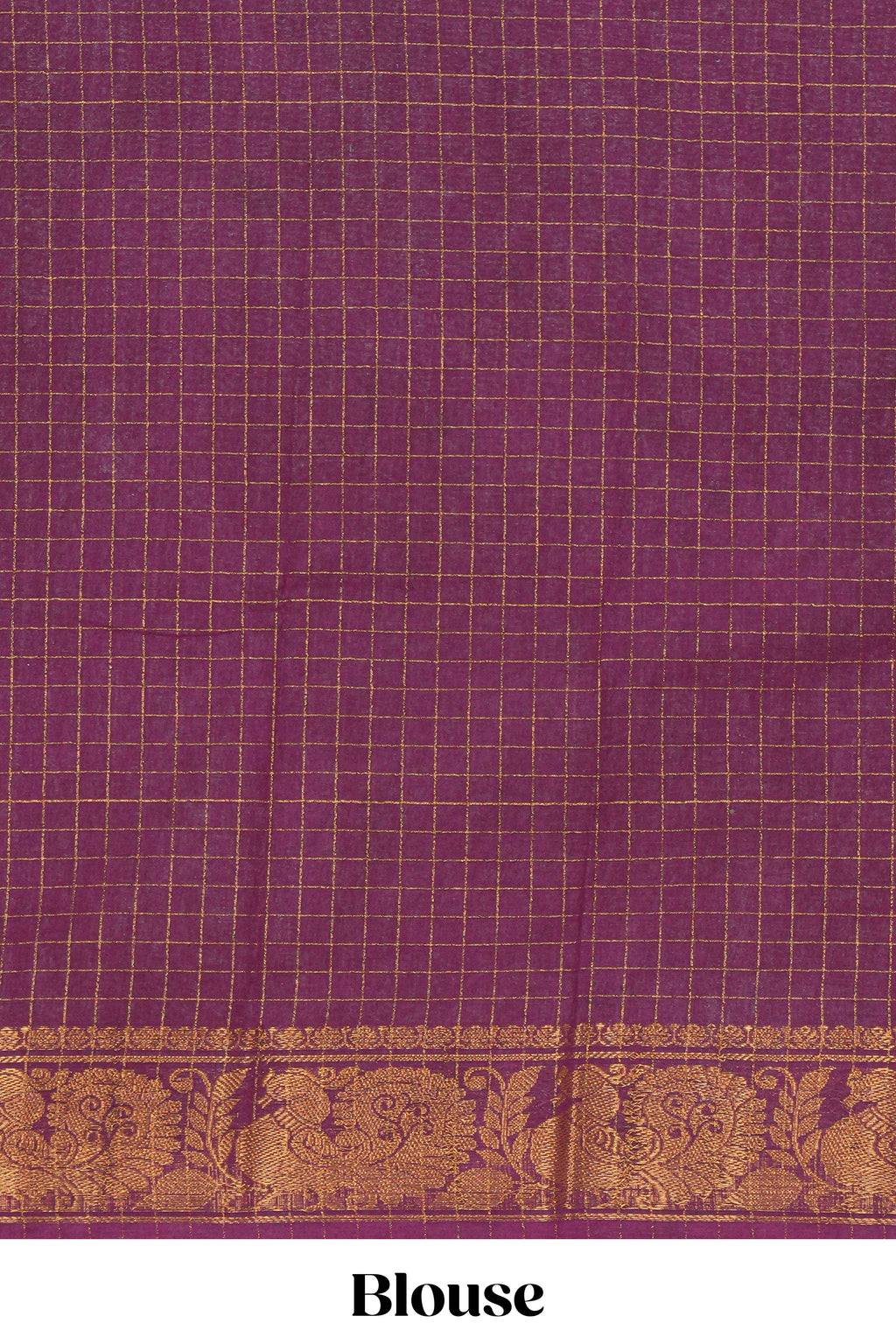 Bottle green Sungadi cotton saree with checked body contrasting peacock zari border striped pallu and blouse