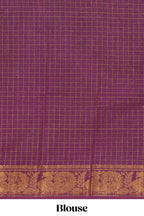 Bottle green Sungadi cotton saree with checked body contrasting peacock zari border striped pallu and blouse