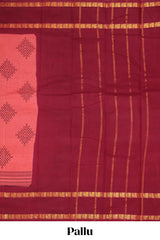 Pink traditional kolam print sungudi cotton saree with contrast border and striped pallu
