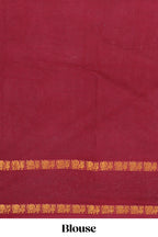 Peach traditional kolam print sungudi cotton saree with contrast border and striped pallu