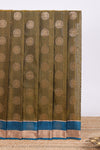 Olive green zari motifs design silk cotton saree with contrast zari border and blouse