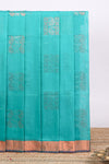 Turquoise blue zari motifs design silk cotton saree with contrast zari border and blouse