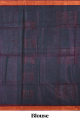 Turquoise blue zari motifs design silk cotton saree with contrast zari border and blouse
