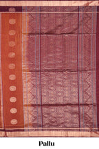 Rust orange zari motifs design silk cotton saree with contrast zari border and blouse