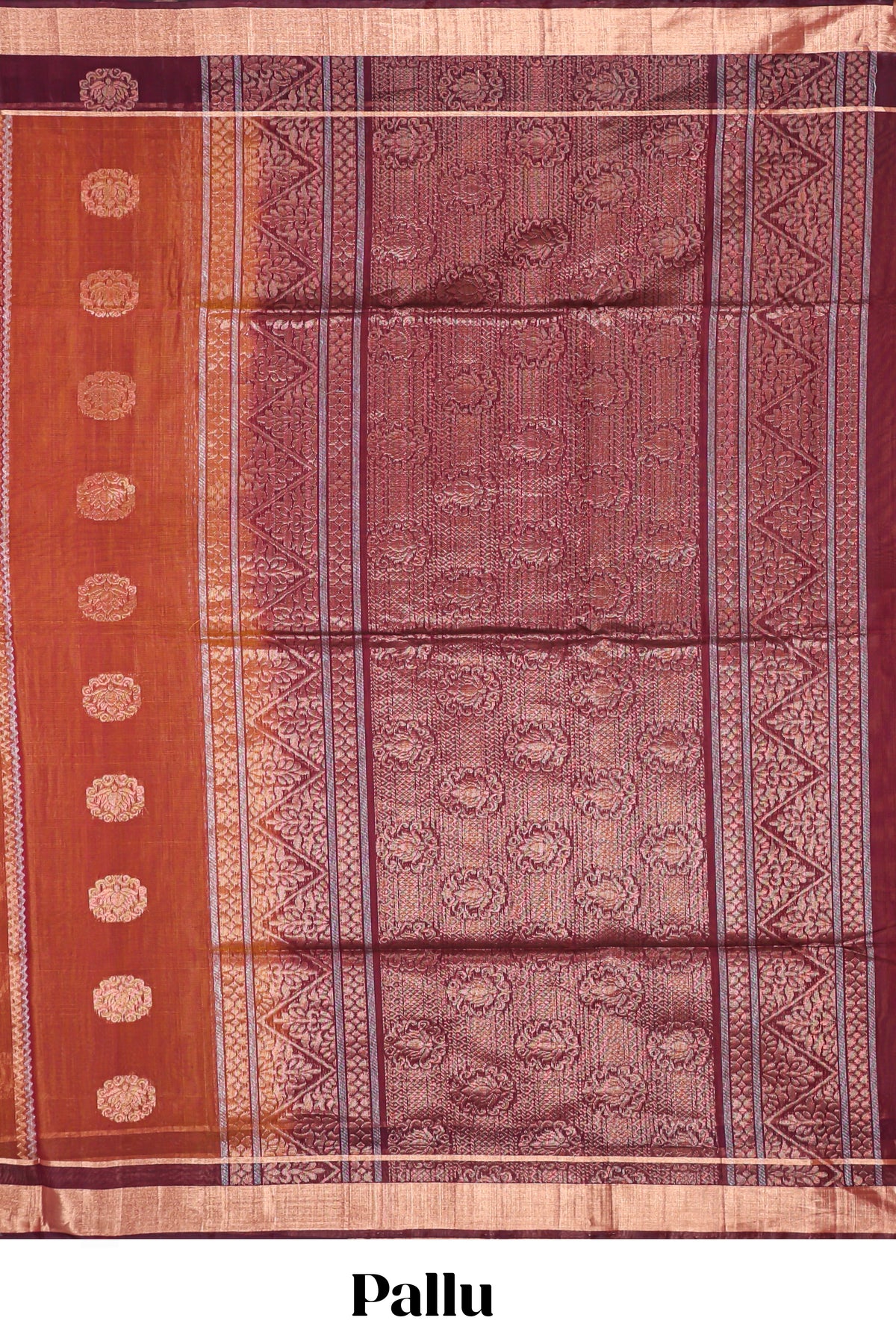 Rust orange zari motifs design silk cotton saree with contrast zari border and blouse