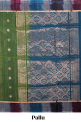 Green striped zari motifs design silk cotton saree with contrast zari border and blouse