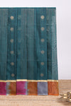 Pine green striped zari motifs design silk cotton saree with contrast zari border and blouse