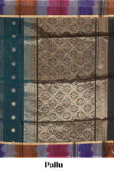 Pine green striped zari motifs design silk cotton saree with contrast zari border and blouse