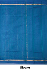 Blue striped shades plain design silk cotton saree with self zari pallu and matching blouse