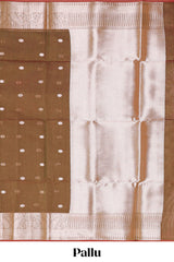 Brown butta designed silk cotton saree with self zari border and blouse