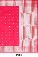 Pink butta designed silk cotton saree with self zari border and blouse