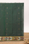 Dark green butta designed silk cotton saree with self zari border and contrast blouse