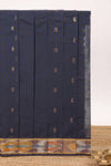 Dark blue butta designed silk cotton saree with self zari border and contrast blouse