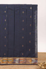 Dark blue butta designed silk cotton saree with self zari border and contrast blouse