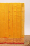 Yellow butta designed silk cotton saree with contrast zari border and blouse