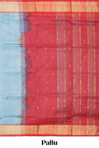 Light blue butta designed silk cotton saree with contrast zari border and blouse