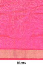Blue butta designed silk cotton saree with contrast zari border and blouse
